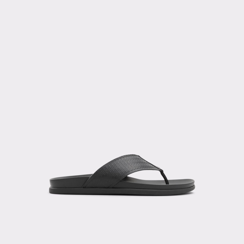Black Leather Embossed Fashion Aldo Afuthien Flip Flops