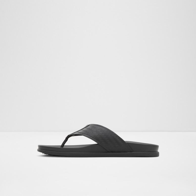 Black Leather Embossed Fashion Aldo Afuthien Flip Flops