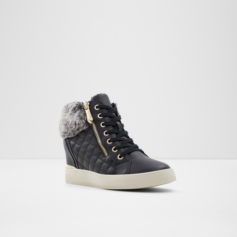 Black Synthetic Faux Fur Ailanna Sneaker Wedge Heel Aldo Fashion