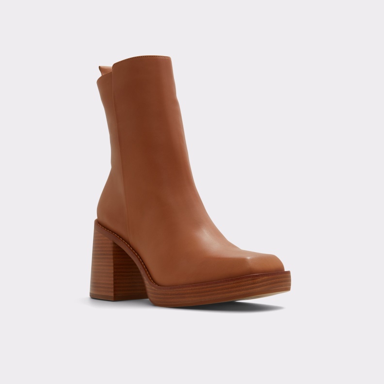 Aldo New Arrival Benrubin Ankle Boot Block Heel Cognac Fashion