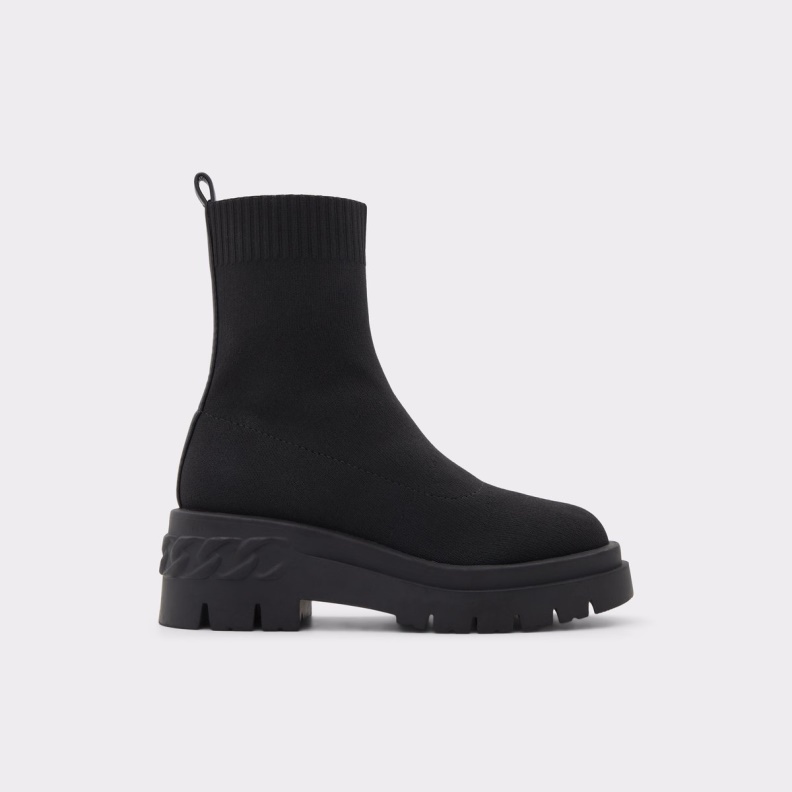 Fashion Aldo Black Bigact Sock Boot Lug Sole