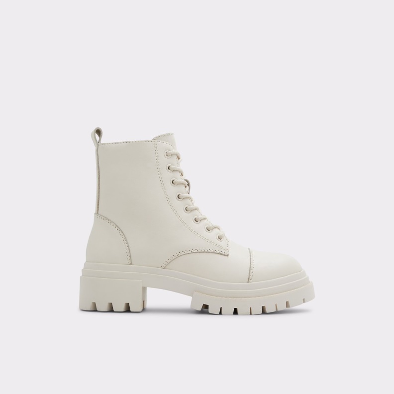 Fashion White Bigmark Combat Boots Lug Sole Aldo