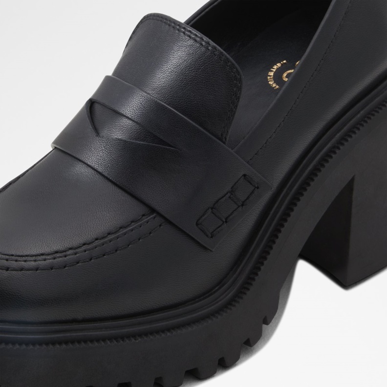 Aldo Black Leather Smooth Fashion Bigstage Loafer Lug Sole