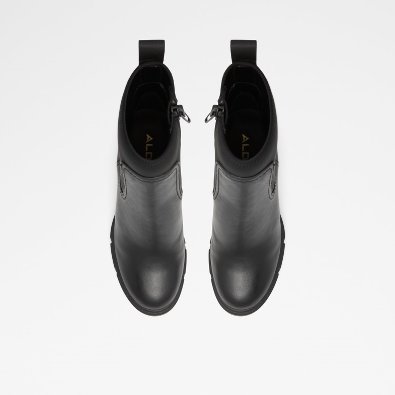 Fashion Black Leather Mixed Material Aldo Bolder Ankle Boot Lug Sole