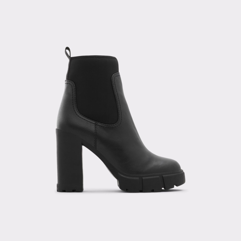 Fashion Black Leather Mixed Material Bolder Ankle Boot Lug Sole Aldo