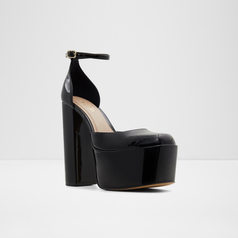 Aldo Black Fashion New Arrival Craybaen Ankle Strap Heeled Shoe Plateforme