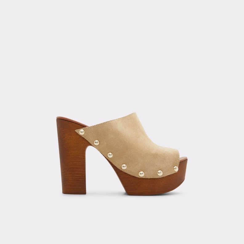 Medium Beige Aldo Fashion Drenania Heeled Mule Platform