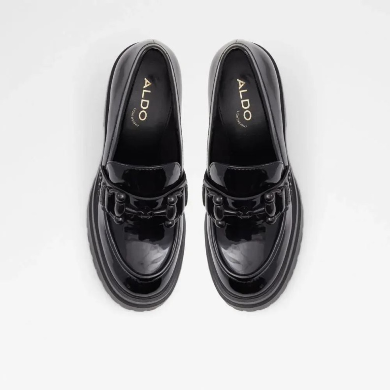 Bigleap Women's Lug Sole Leather Loafer Fashion Aldo Black