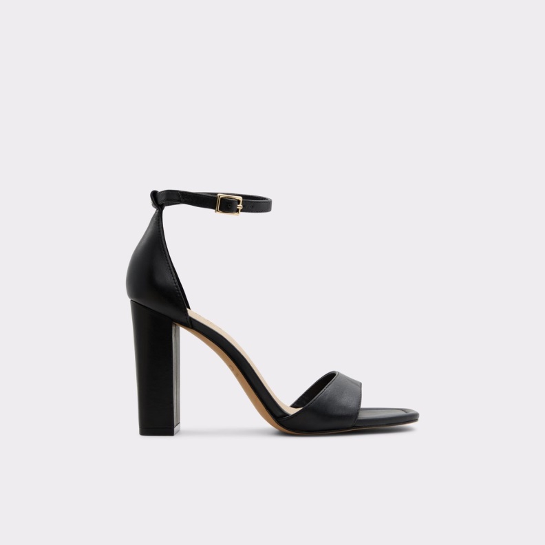 Fashion Aldo Enaegyn Ankle Strap Heeled Sandal Cup Sole Black Leather Smooth