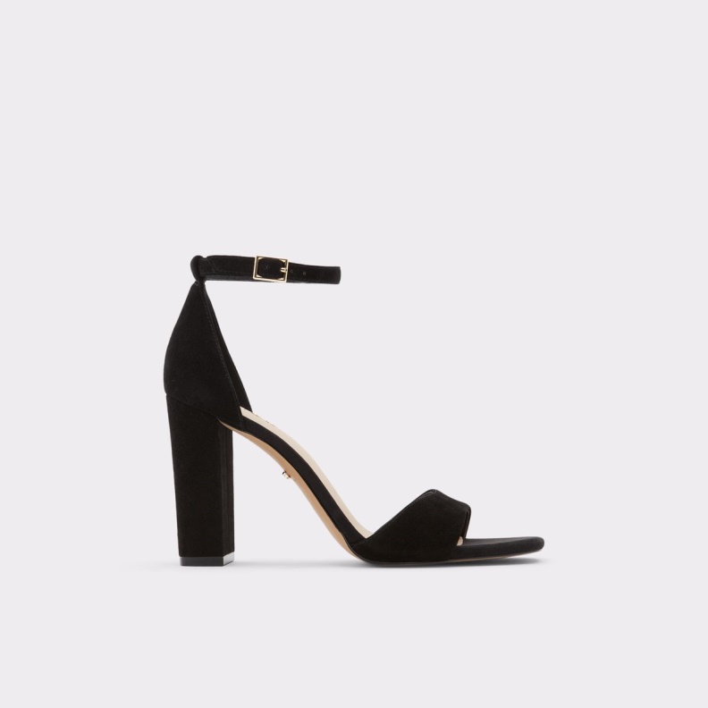 Aldo Fashion Enaegyn Ankle Strap Heeled Sandal Black Leather Suede