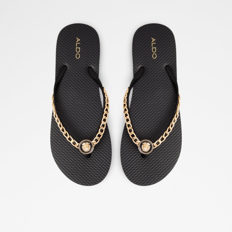 Fashion Black-Gold Multi Enaldar Flat Sandal Aldo