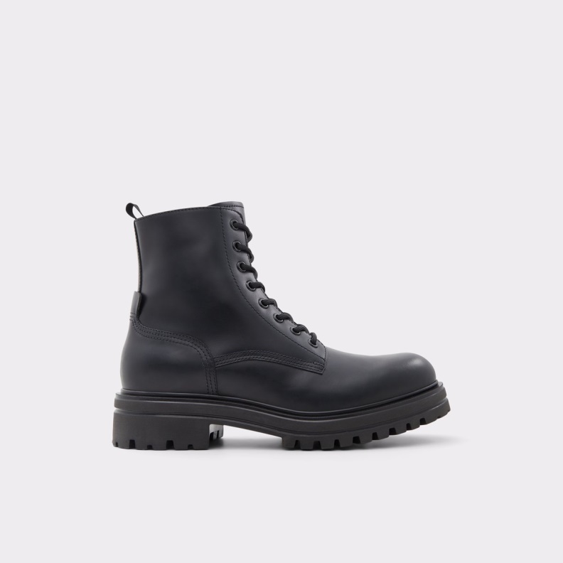 Aldo Fashion Black Leather Smooth New Arrival Falconer Lace-Up Boot Lug Sole
