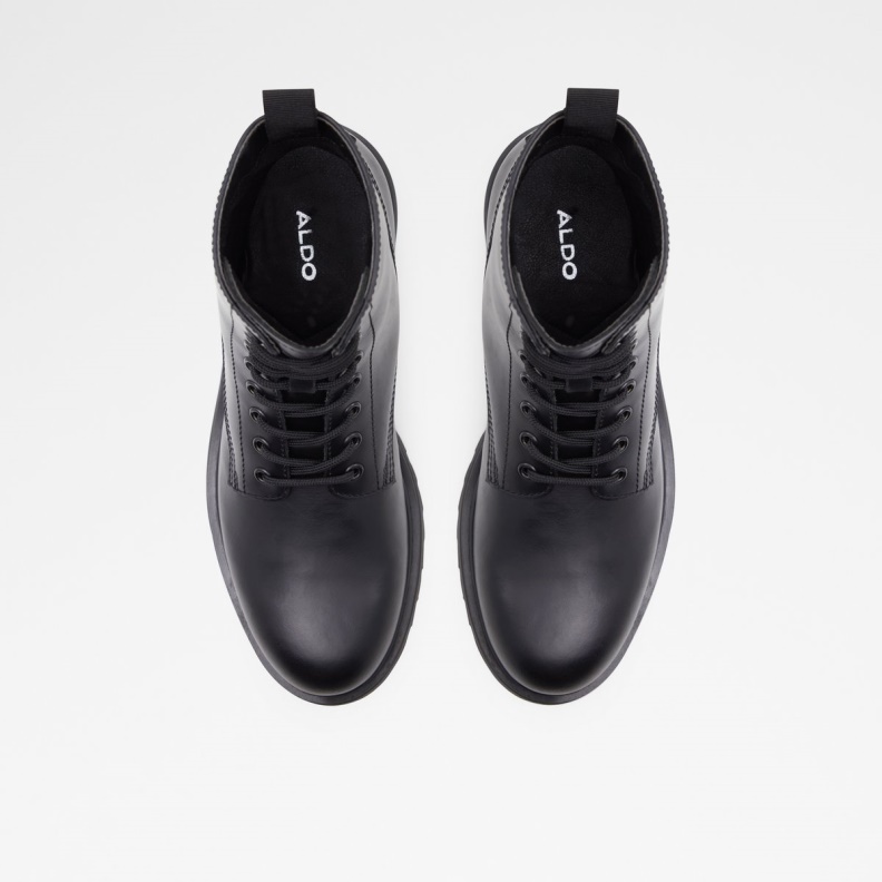 Aldo Fashion Black Leather Smooth New Arrival Falconer Lace-Up Boot Lug Sole