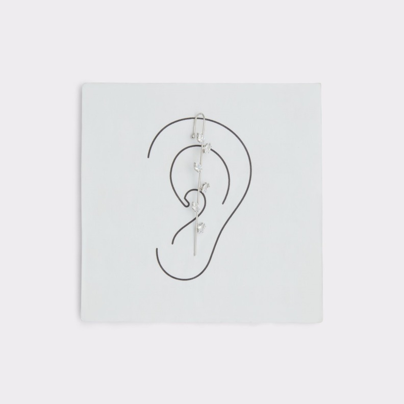 Aldo Fashion Last Chance Folia Cuff Earrings Silver-Clear Multi