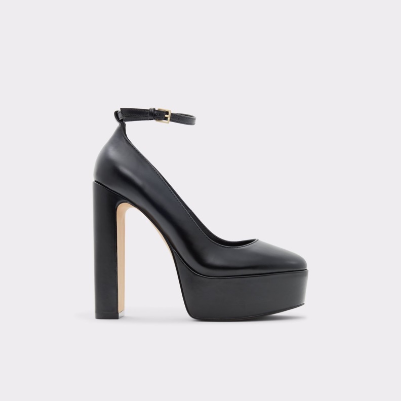 Aldo New Arrival Fonda Ankle Strap Heeled Shoe Plateforme Black Fashion