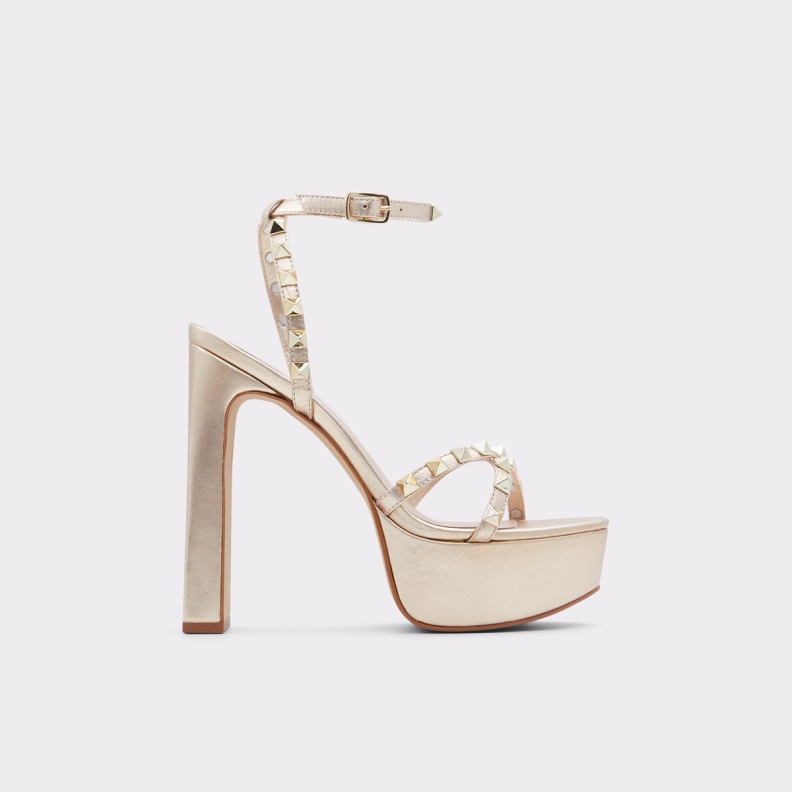Gold Aldo Fashion Geegully Ankle Strap Heeled Sandal Plateforme