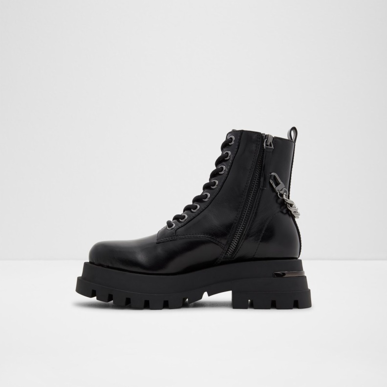 Aldo Fashion Black Grandeur Combat Boots Lug Sole
