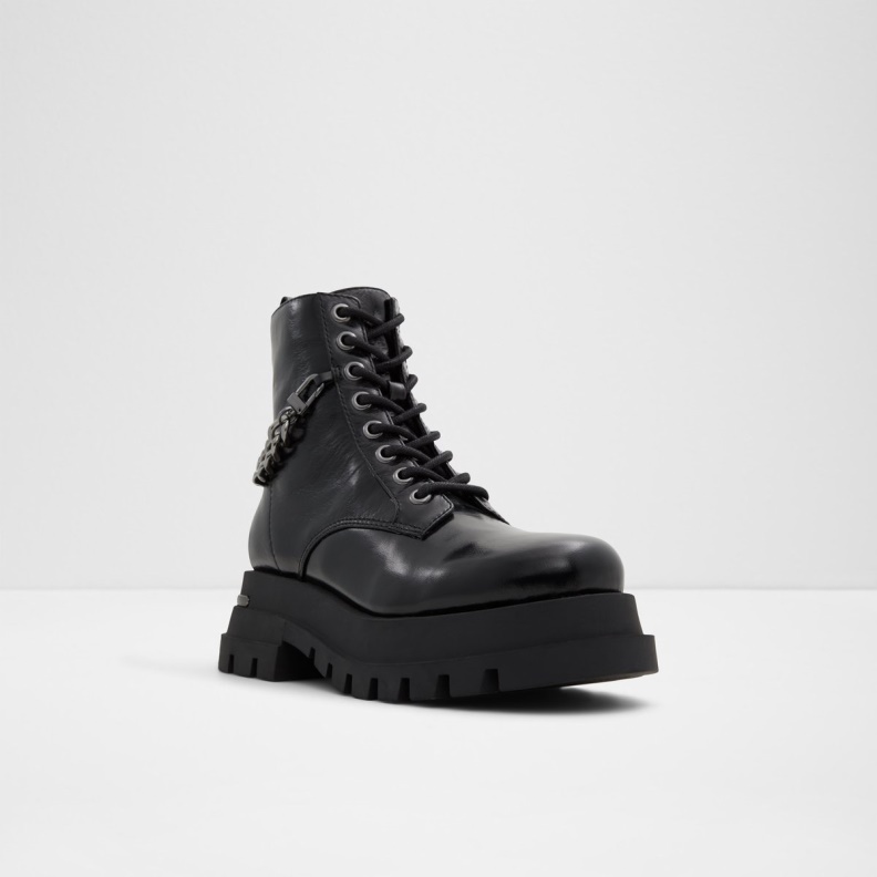 Aldo Fashion Black Grandeur Combat Boots Lug Sole