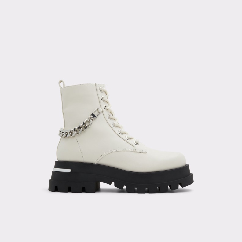Aldo White Fashion Grandeur Combat Boots Lug Sole