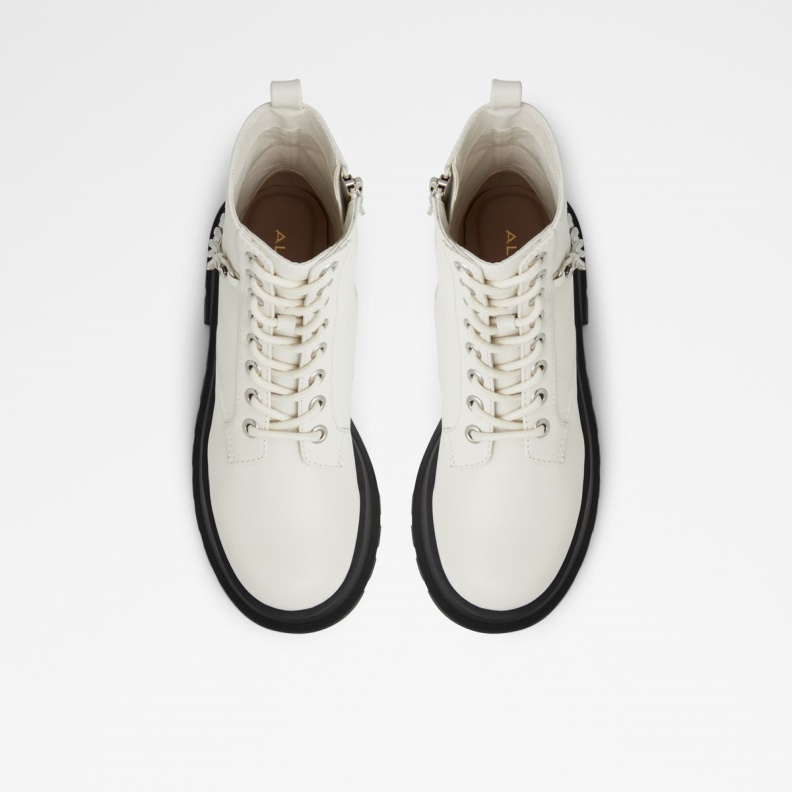 Aldo White Fashion Grandeur Combat Boots Lug Sole
