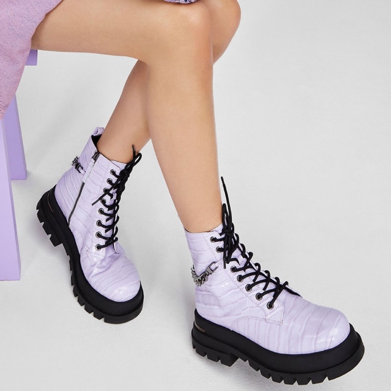 Aldo Fashion Grandeur Combat Boots Lug Sole Purple