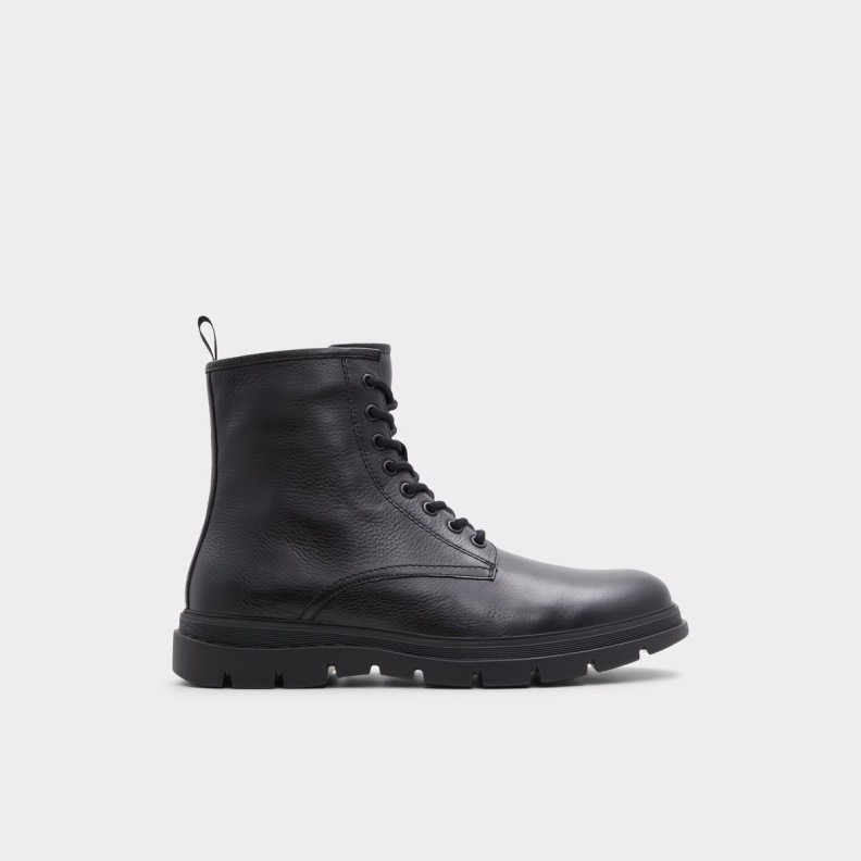 Fashion Black Leather Smooth Graveldiver Lace-Up Boot Aldo