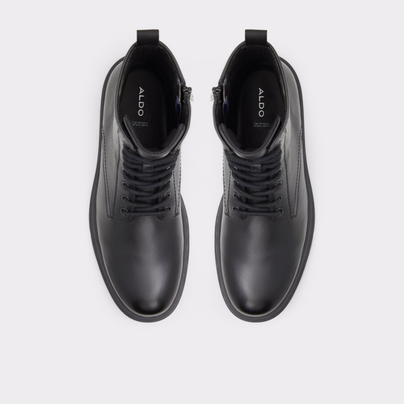 Fashion Black Leather Smooth Graveldiver Lace-Up Boot Aldo