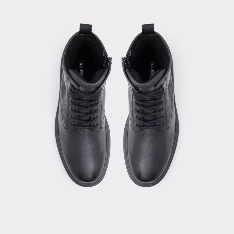 Aldo Black Leather Smooth Fashion Graveldiver Lace-Up Boot