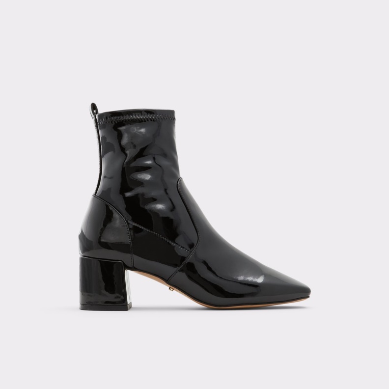 Black Synthetic Patent Fashion Aldo Ibiraswen Ankle Boot Block Heel
