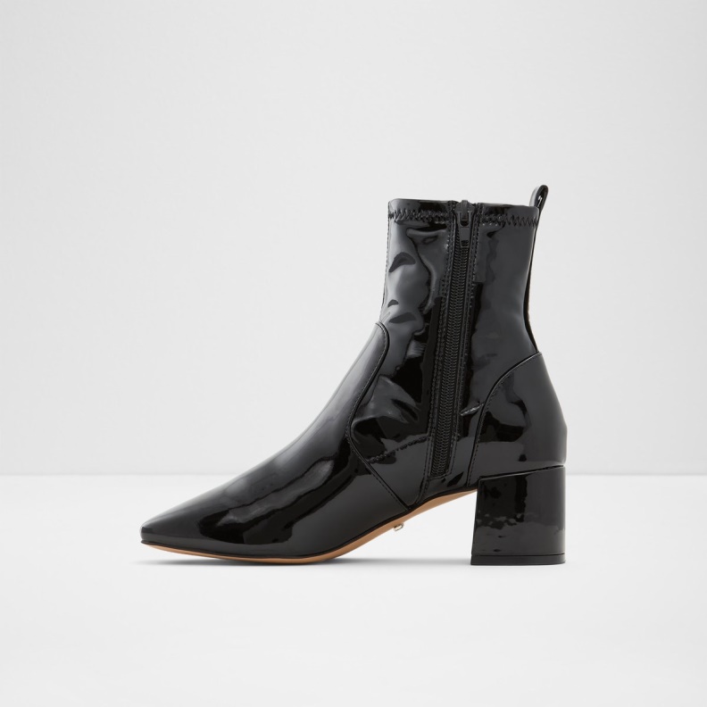 Black Synthetic Patent Fashion Aldo Ibiraswen Ankle Boot Block Heel