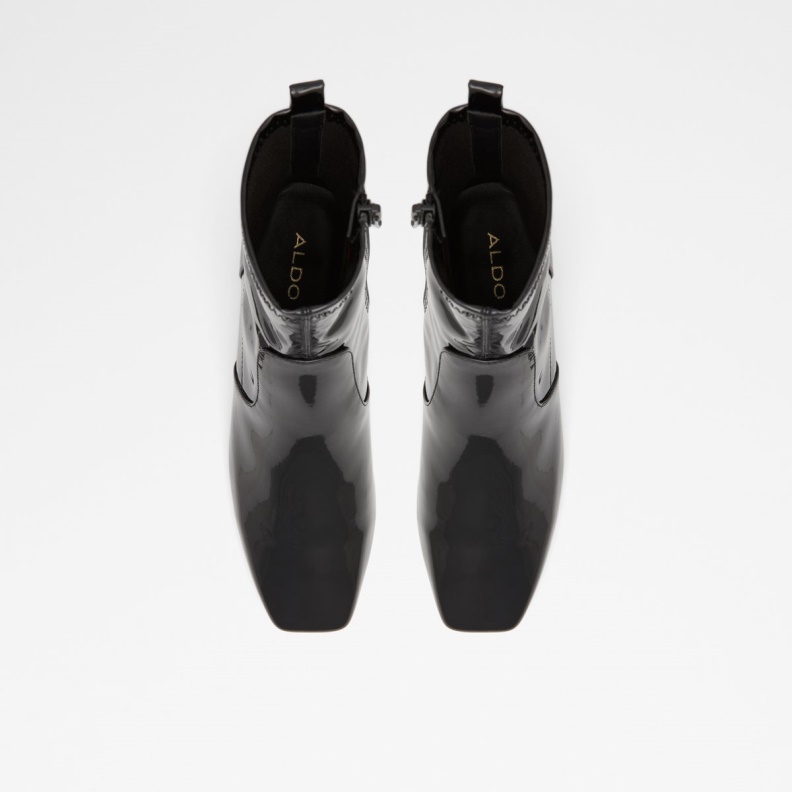 Black Synthetic Patent Fashion Aldo Ibiraswen Ankle Boot Block Heel