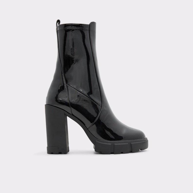 Aldo Fashion Ilanna Ankle Boot Lug Sole Black Synthetic Patent