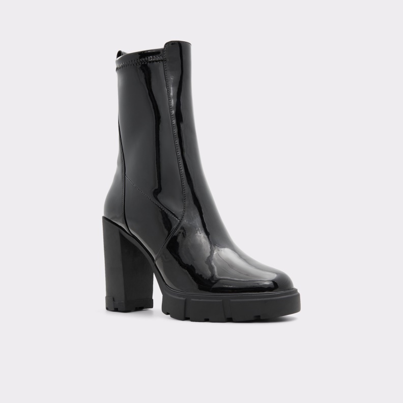 Aldo Fashion Ilanna Ankle Boot Lug Sole Black Synthetic Patent