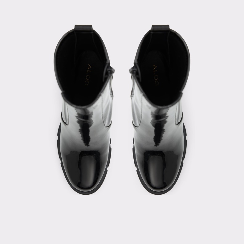 Aldo Fashion Ilanna Ankle Boot Lug Sole Black Synthetic Patent