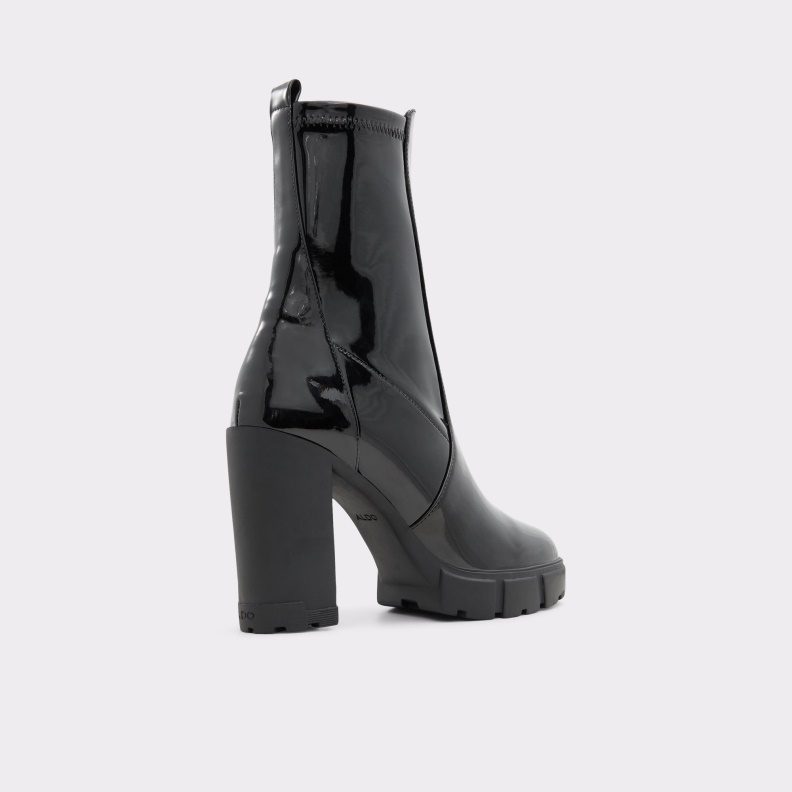 Fashion Black Synthetic Patent Aldo Ilanna Ankle Boot Lug Sole