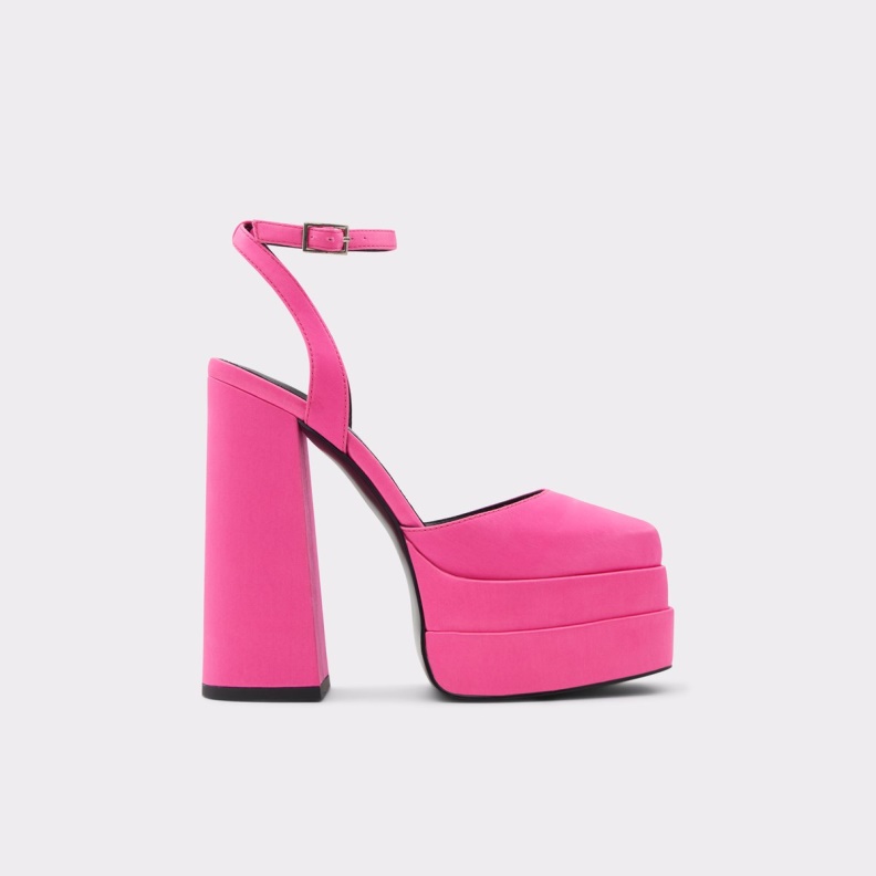 Kersaudy Ankle Strap Heeled Shoe Platform Bright Pink Textile Satin Aldo Fashion