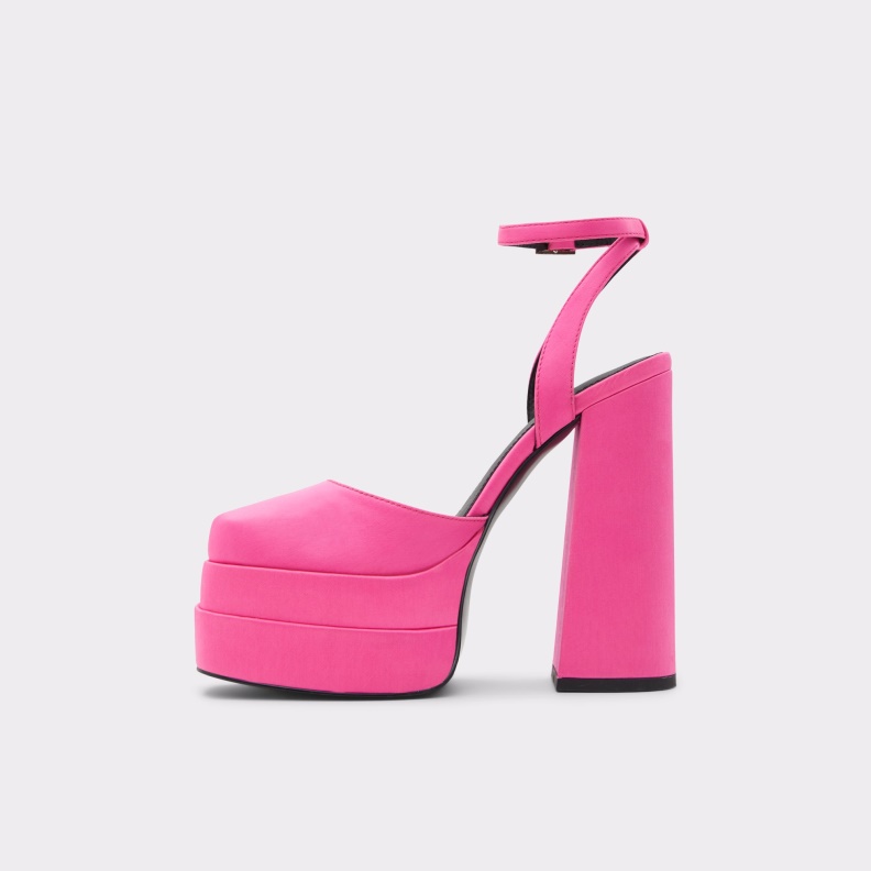 Kersaudy Ankle Strap Heeled Shoe Platform Bright Pink Textile Satin Aldo Fashion