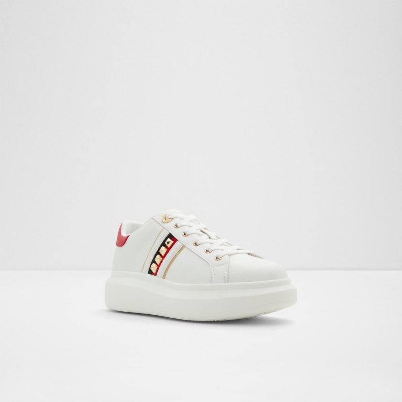 Aldo Fashion White Synthetic Mixed Material Larou Low Top Sneaker Platform