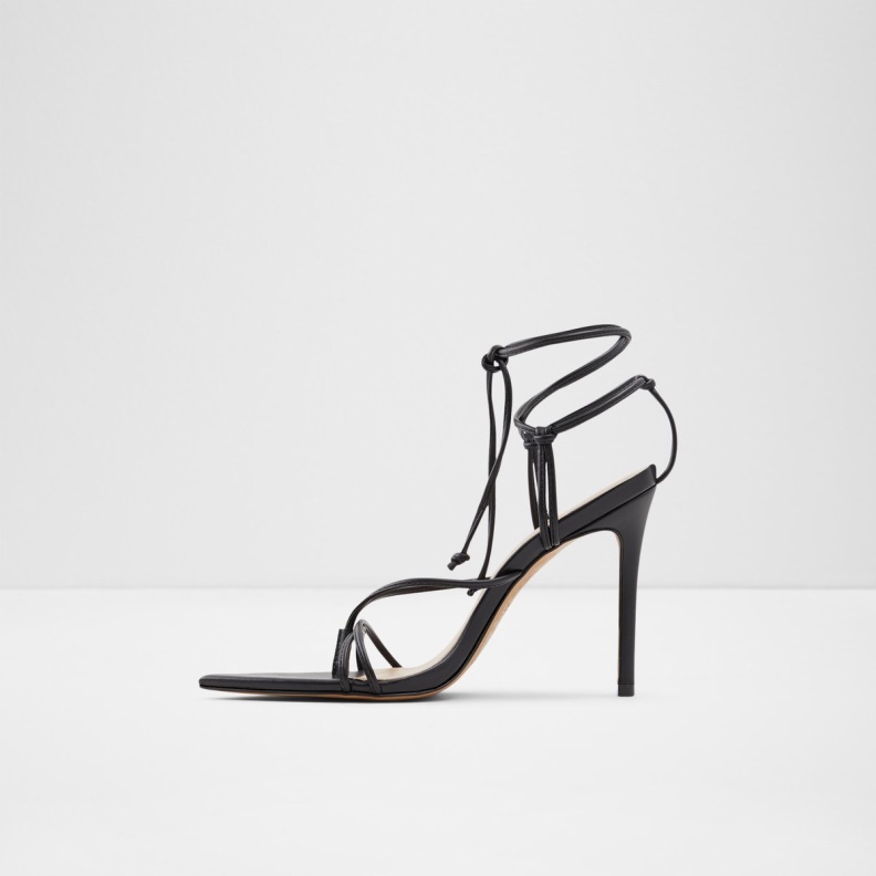 Black Aldo Fashion Lona Strappy Heeled Sandal Stiletto Heel