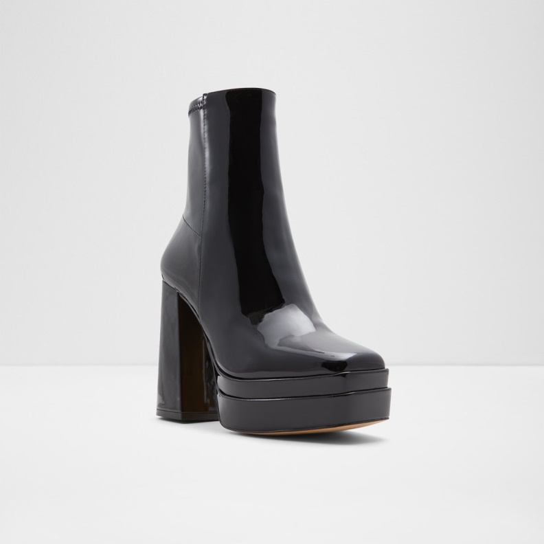 Black Synthetic Patent New Arrival Mabel Platform Ankle Boot Platform Fashion Aldo