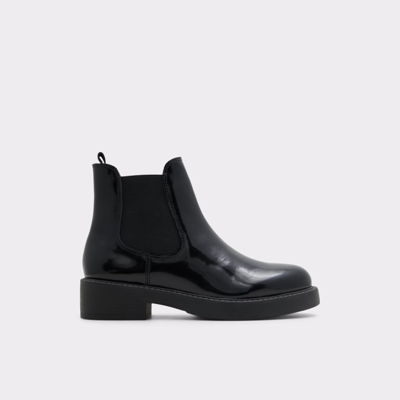 New Arrival May Chelsea Boot Lug Sole Black Leather Shiny Aldo Fashion