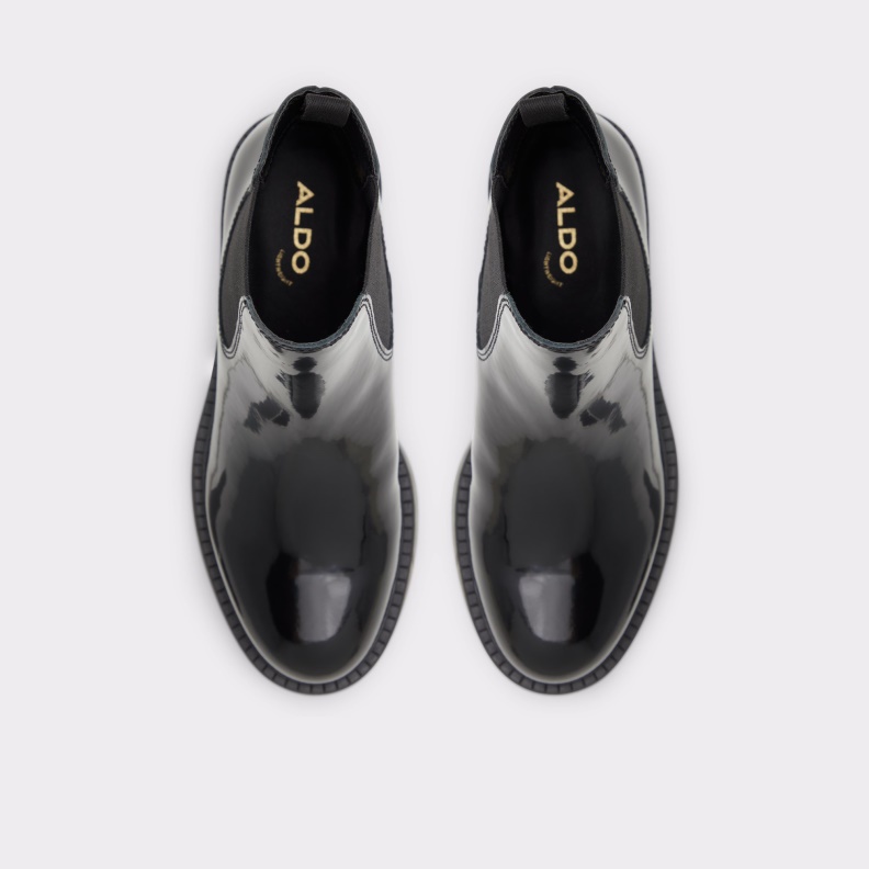 New Arrival May Chelsea Boot Lug Sole Black Leather Shiny Aldo Fashion