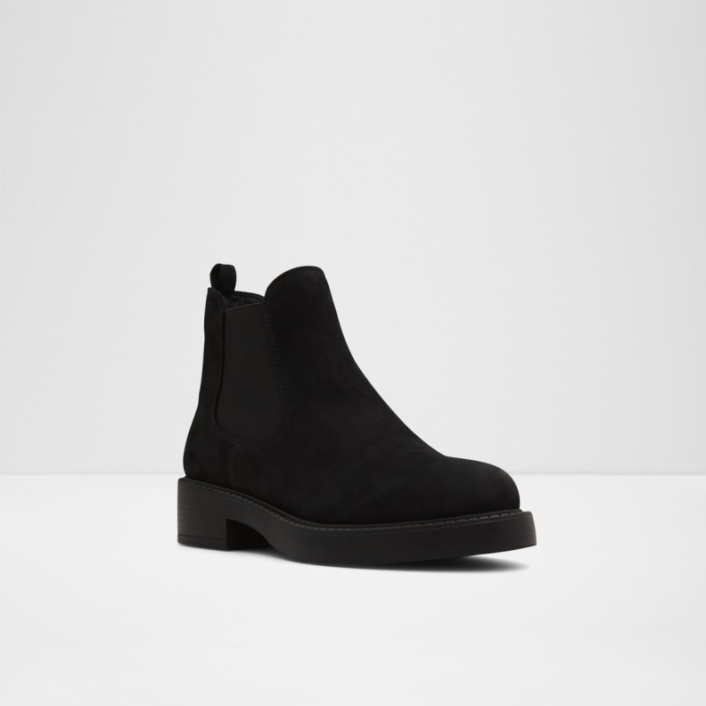 Aldo New Arrival May Chelsea Boot Lug Sole Black Leather Nubuck Fashion