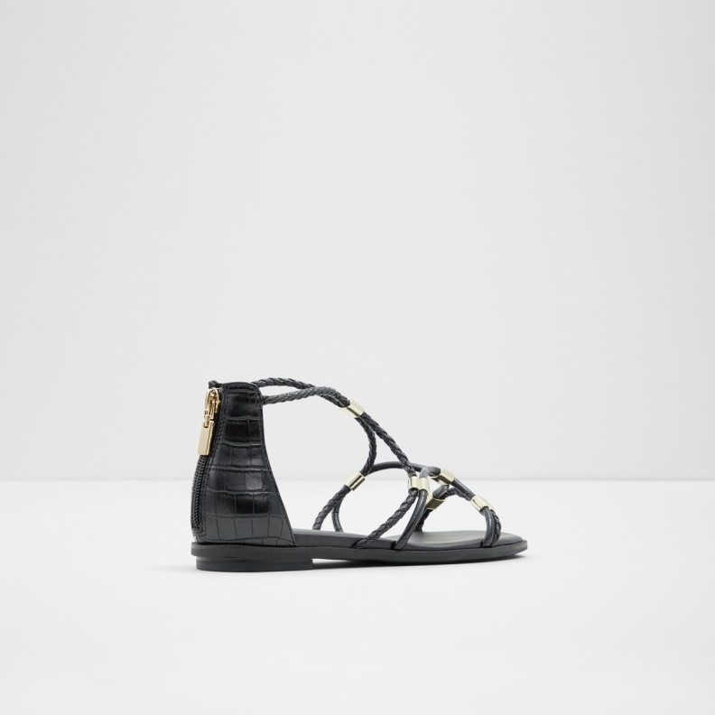 Fashion Black Synthetic Mixed Material Aldo Oceriwenflex Strappy Flat Sandal