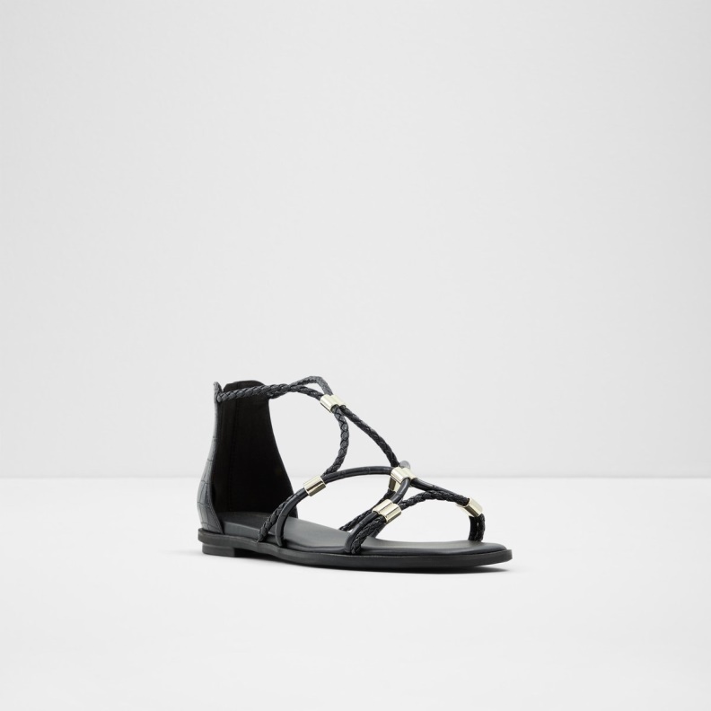 Fashion Black Synthetic Mixed Material Aldo Oceriwenflex Strappy Flat Sandal
