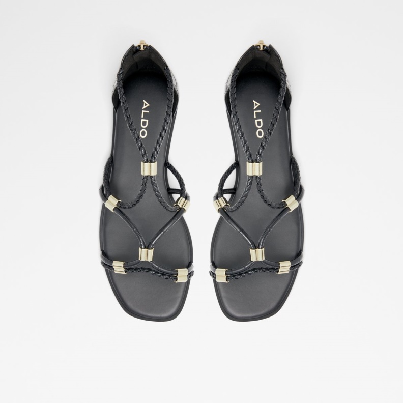 Fashion Black Synthetic Mixed Material Aldo Oceriwenflex Strappy Flat Sandal