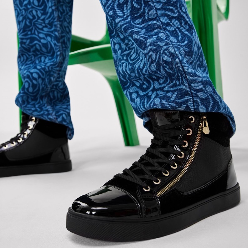 Fashion Black Synthetic Velvet Popstar High Top Sneaker Cup Sole Aldo