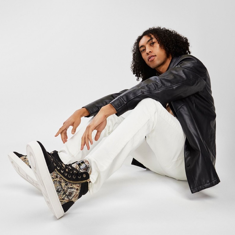 Fashion Aldo Popstar High Top Sneaker Cup Sole Black Synthetic Print