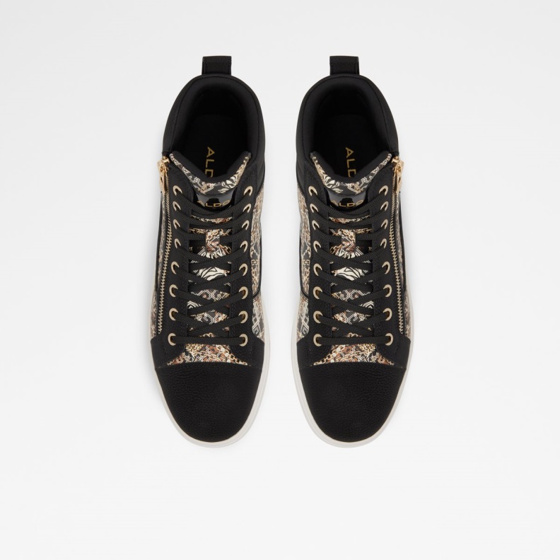 Fashion Aldo Popstar High Top Sneaker Cup Sole Black Synthetic Print