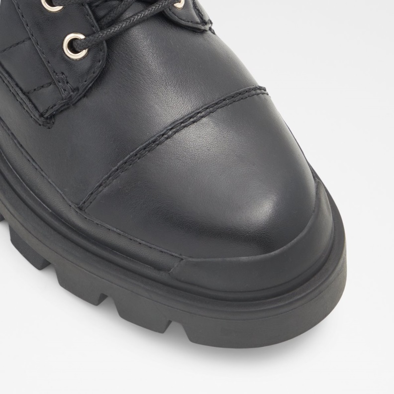 Fashion Aldo Black Leather Smooth Quilt Combat Ankle Boot Lug Sole